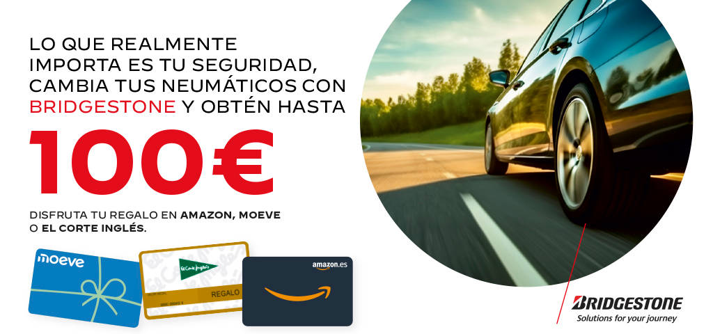 Llévate hasta 100€ al montar neumáticos Bridgestone