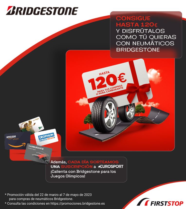 Consigue hasta 120€ para compras o combustible al montar neumáticos Bridgestone promocionados